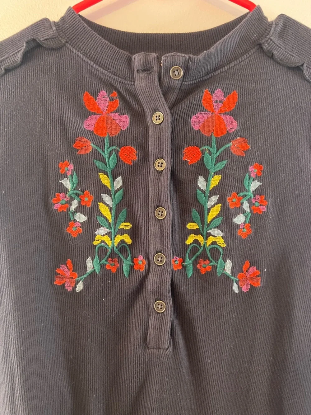 Free People Fleur Embroidered Cuff Henley - Picture 4 of 11